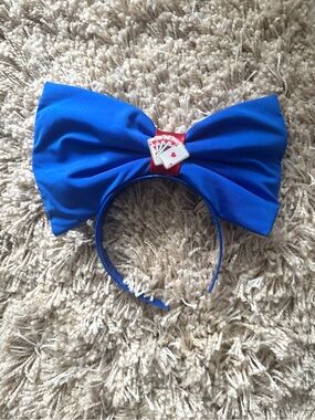 Big Blue Bow Headband with Playing Card Accent